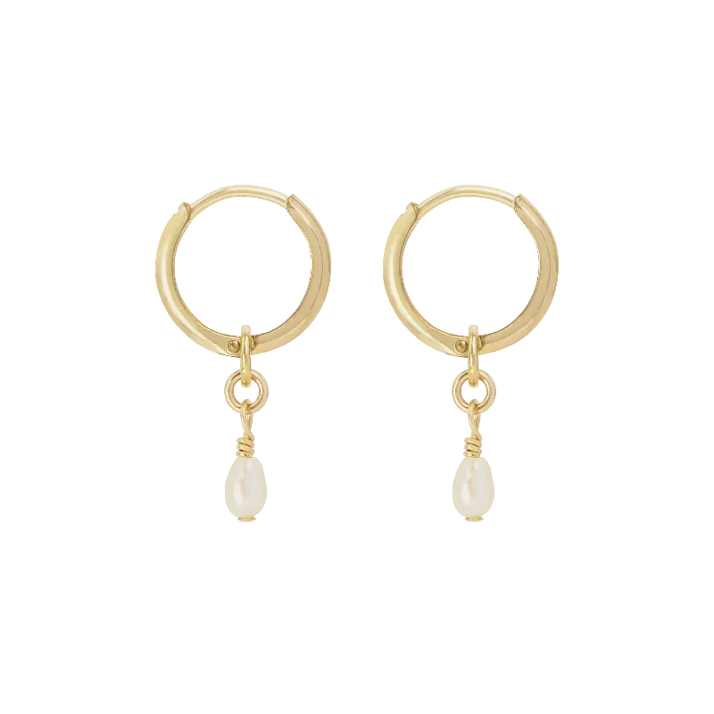 Noa Pearl Mini Hoops - Gold