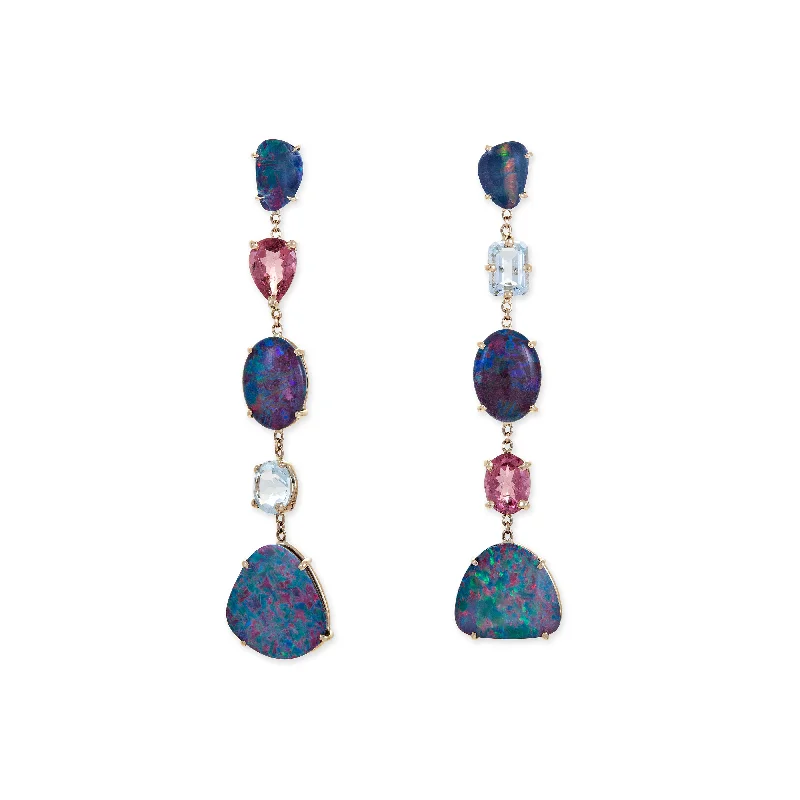 OPAL, AQUAMARINE + PINK TOURMALINE EARRINGS