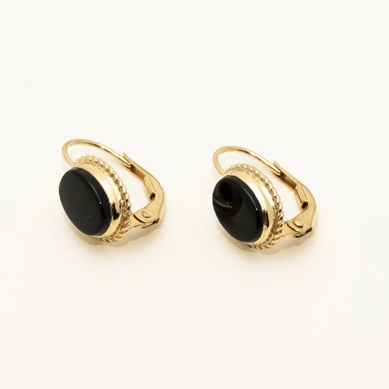 Oval Black Onyx Earring in 14kt Yellow Gold