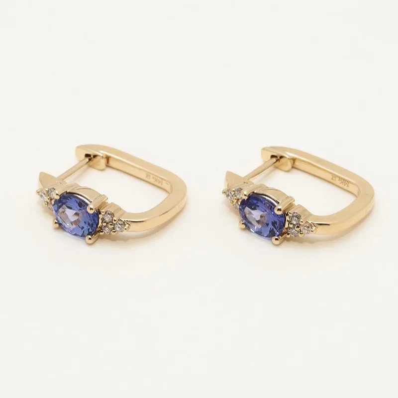 Oval Tanzanite and Diamond Hoop Earrings in 14kt Yellow Gold (1/7ct tw)