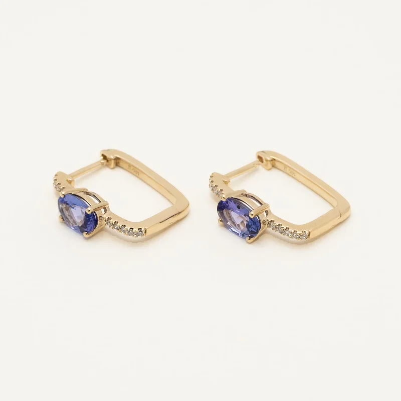 Oval Tanzanite Hoop Earrings in 14kt Yellow Gold with Diamonds (1/10ct tw)