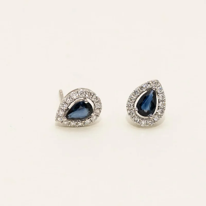 Pear Shaped Sapphire Earrings in 14kt White Gold with Diamonds (1/3ct tw)