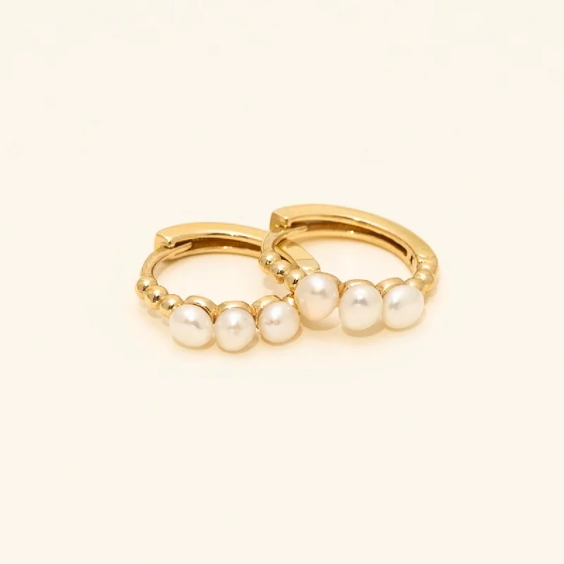 Pearl Huggie Earrings in 14kt Yellow Gold (3mm pearls)