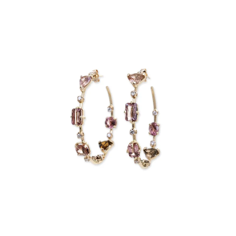 PINK TOURMALINE + GRADUATED DIAMOND SOPHIA HOOPS