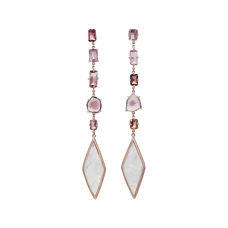 PINK TOURMALINE + MOONSTONE KITE EARRINGS