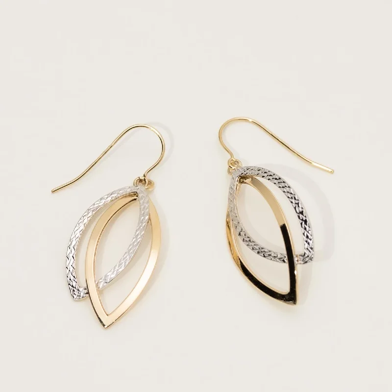 Polished and Textured Dangle Earrings in 14kt Yellow and White Gold