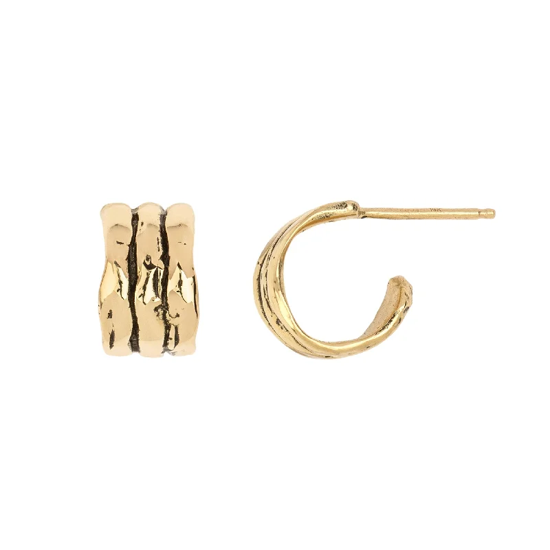 Ridged 14K Gold Huggie Earring