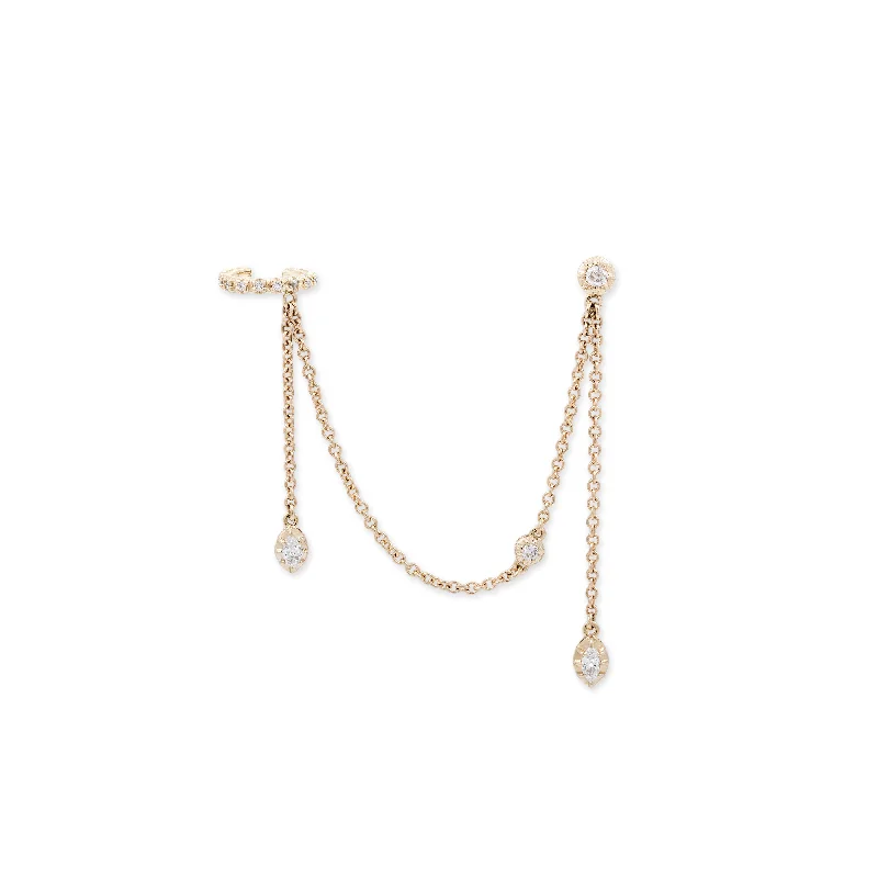 ROUND + MARQUISE SOPHIA DIAMOND CHAIN STUD AND DIAMOND EAR CUFF