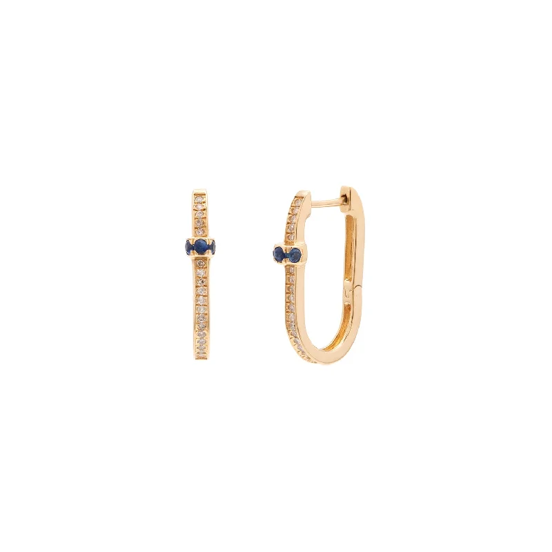 Sapphire & Diamond Pavé U Hoops | Solid 14k Gold