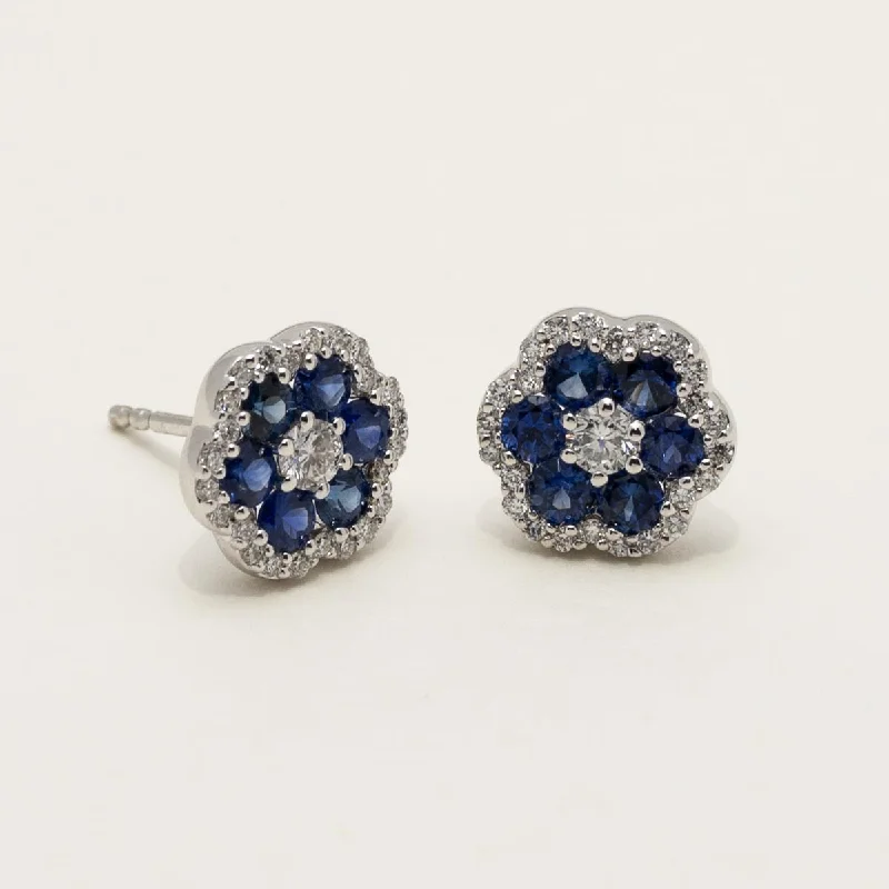 Sapphire Flower Earrings in 18kt White Gold with Diamonds (3/8ct tw)