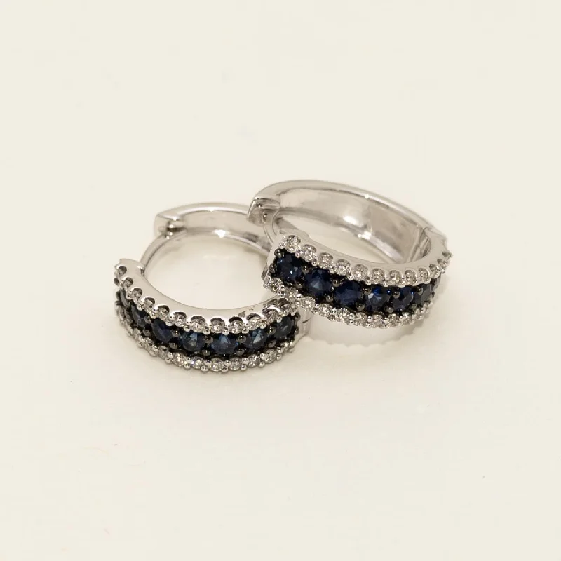 Sapphire Hoop Earrings in 14kt White Gold with Diamonds (3/8ct tw)