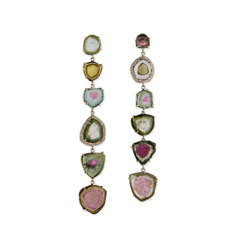 SINGLE PAVE WATERMELON TOURMALINE SLICE EARRINGS