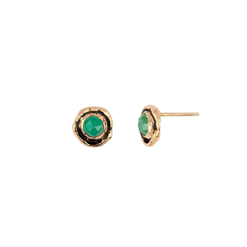 Small Emerald 14K Gold Faceted Stone Stud