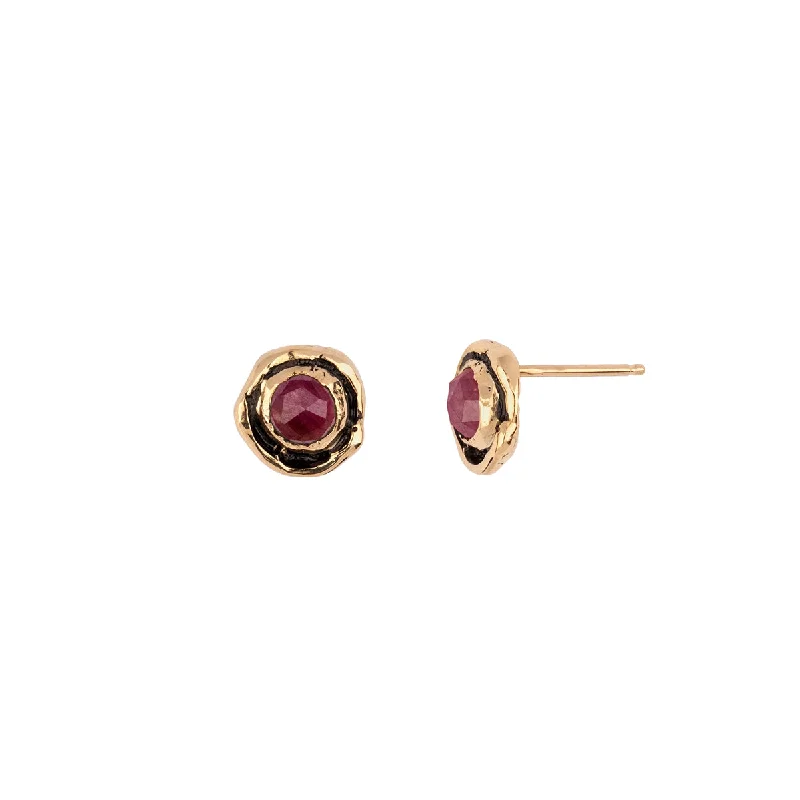 Small Ruby 14K Gold Faceted Stone Stud