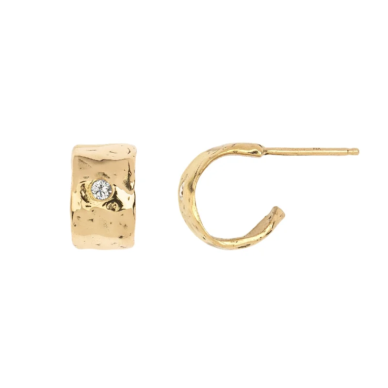 Solid Diamond Set 14K Gold Huggie Earring