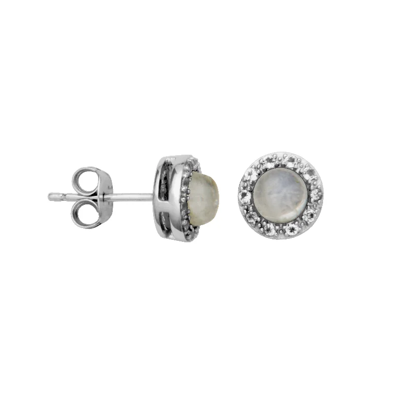 Sterling Silver Blue Rainbow Moonstone and White Topaz Earrings