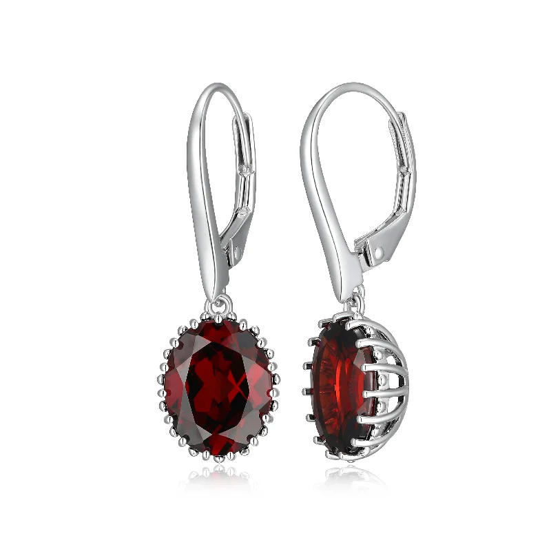 Sterling Silver Garnet Oval Earrings