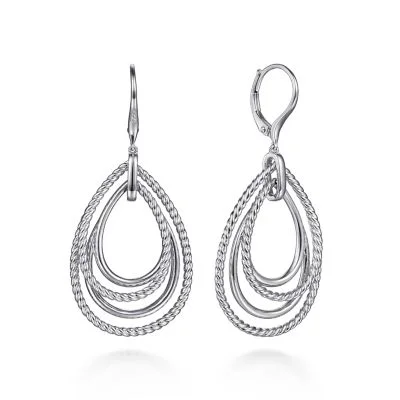 Sterling Silver Multi Row Open Teardrop Leverback Earrings