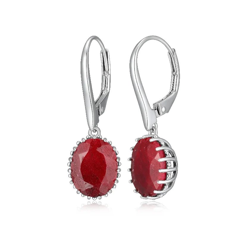 Sterling Silver Oval Ruby Earrings