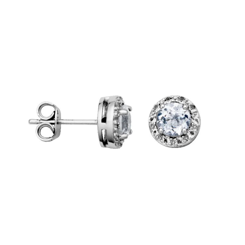 Sterling Silver White Topaz Post Earrings