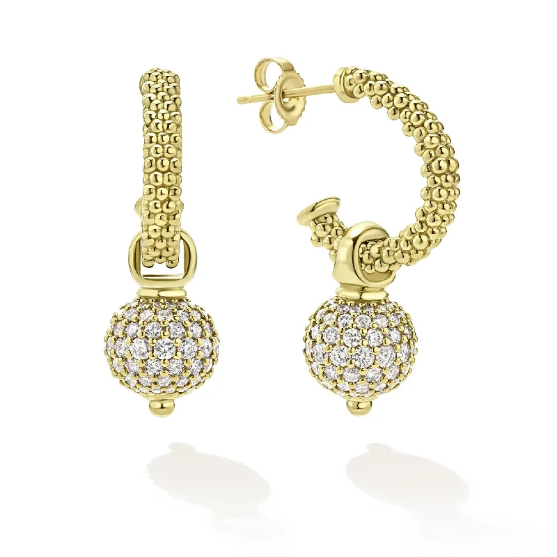 Studio 18K Gold Caviar Hoops with Diamond Ball Charms