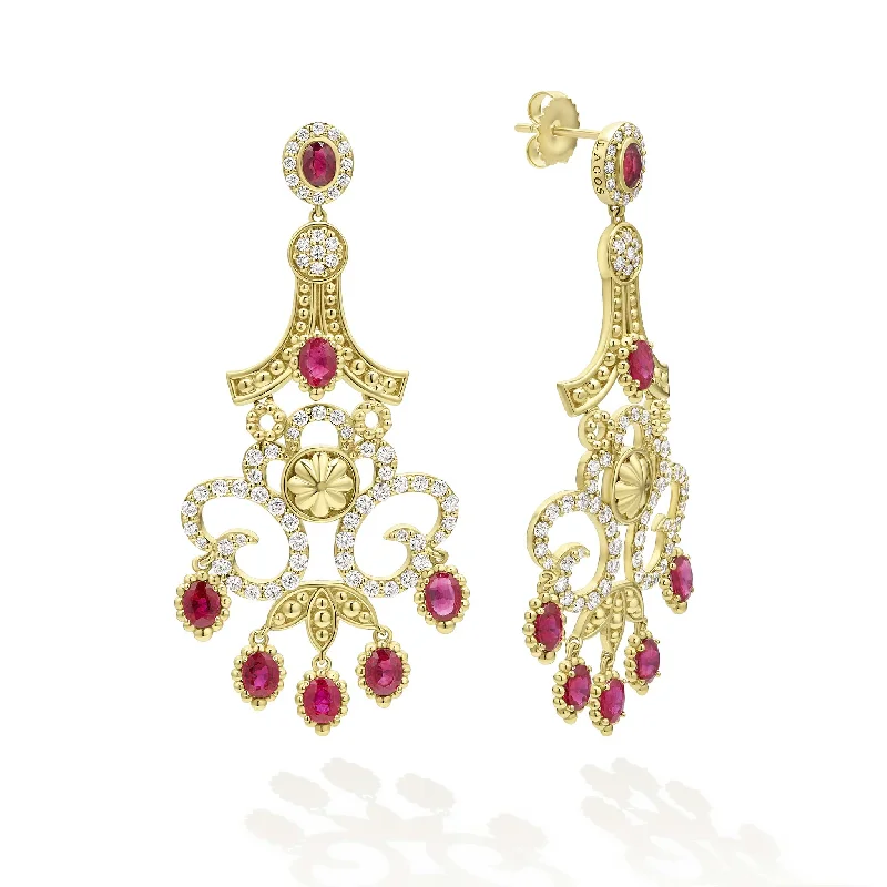 Studio 18K Gold Ruby and Diamond Chandelier Earrings