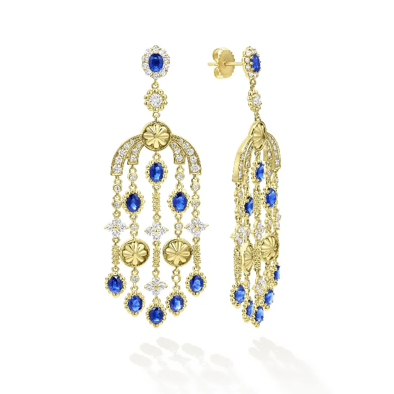 Studio 18K Gold Blue Sapphire and Diamond Chandelier Earrings