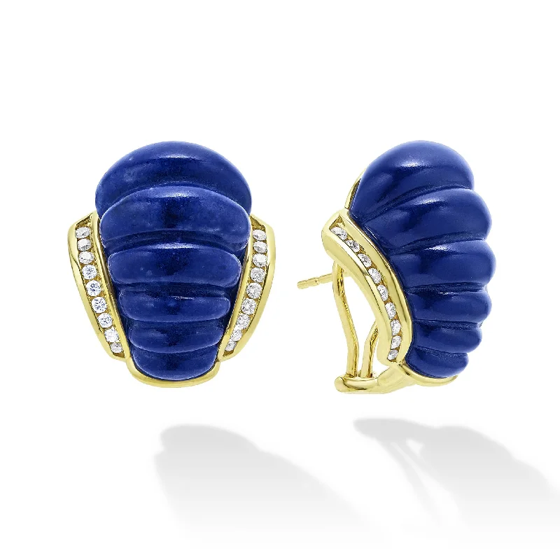 Studio 18K Gold Fluted Lapis Diamond Earrings