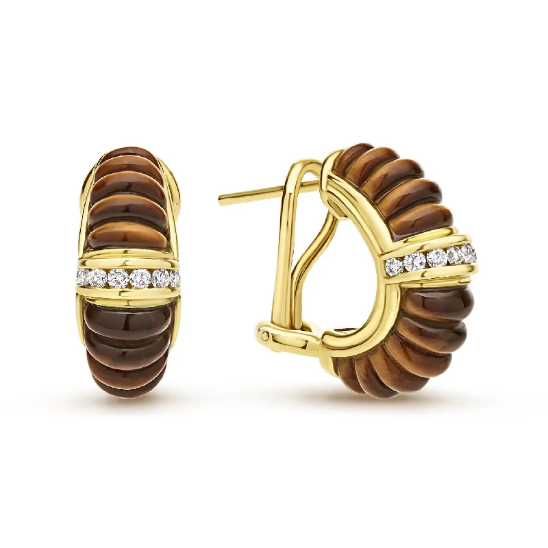 Studio 18K Gold Fluted Tigers Eye Diamond Earrings