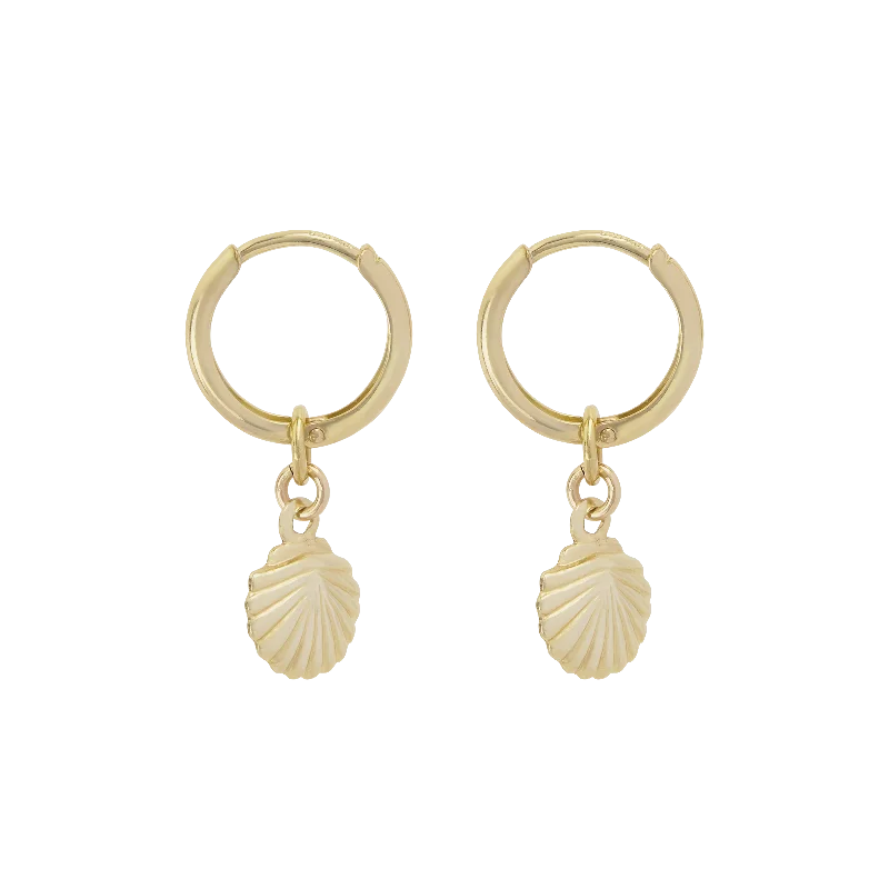 Tiny Shell Mini Hoop Earrings - Gold