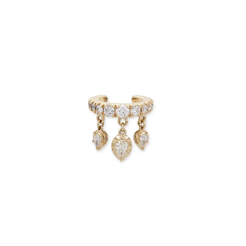 TRIPLE UPSIDE DOWN TEARDROP SOPHIA DIAMOND SHAKER PAVE EAR CUFF