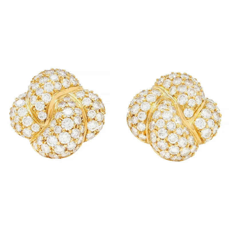 Van Cleef & Arpels 1980's 8.08 CTW Diamond 18 Karat Yellow Gold Puffy Quatrefoil Vintage Earrings