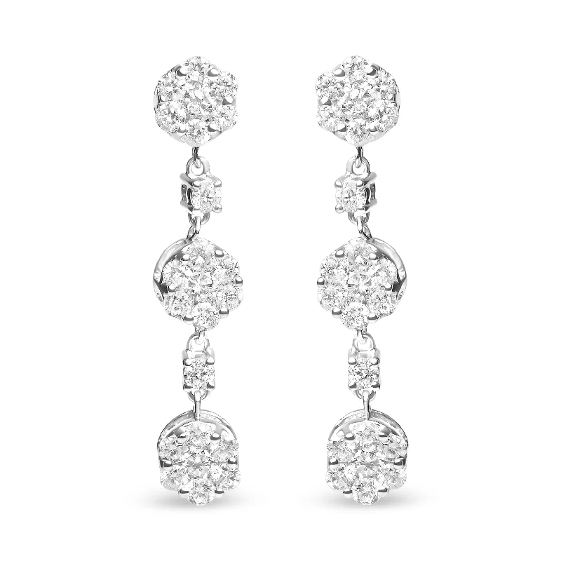 14K White Gold 2.00 Cttw Diamond Composite Cluster Floral Drop Earrings