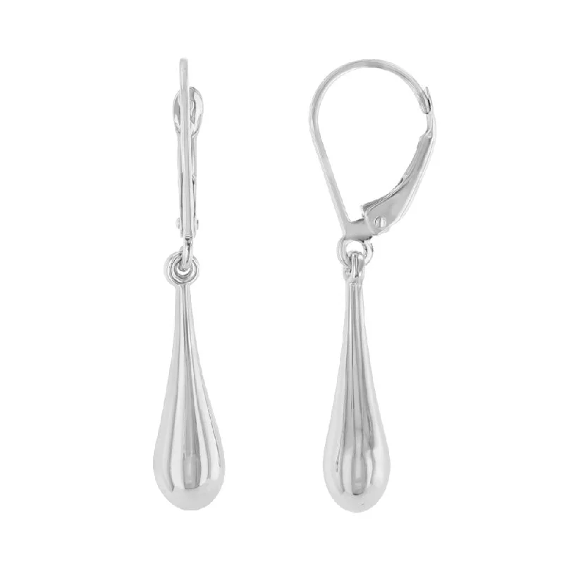 14k White Gold Plain and Simple Teardrop Dangle Drop Earrings