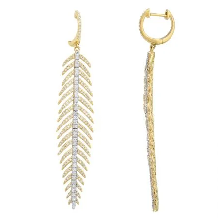 Diamond Feather Drop Earrings