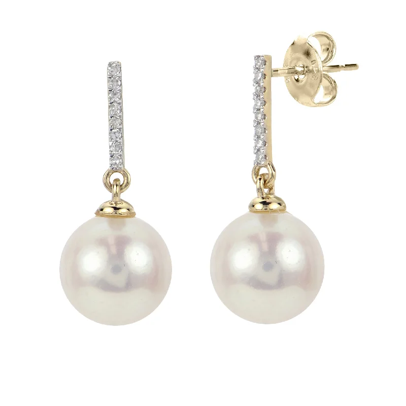 14K Yellow Gold Freshwater Pearl & Diamond Drop Earrings