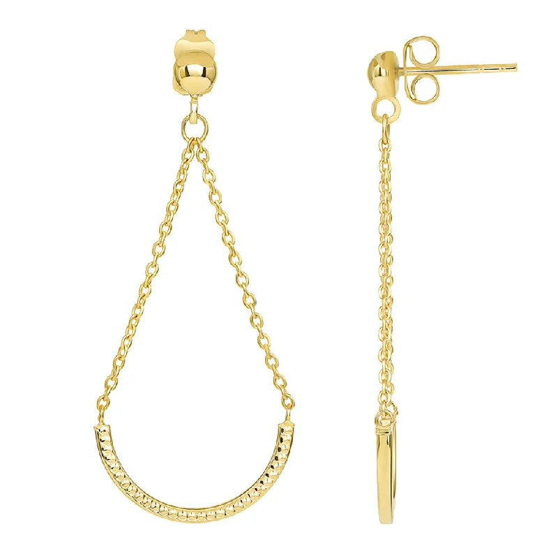 14k Yellow Gold Open Teardrop Rolo Chain Drop Earrings with Friction Back