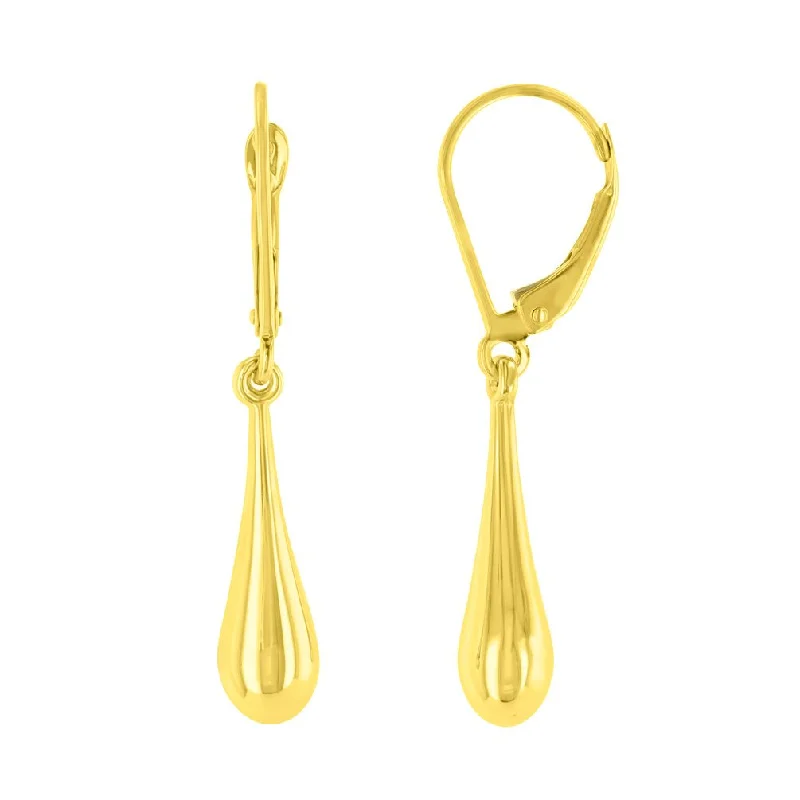 14k Yellow Gold Plain & Simple Teardrop Dangle Drop Earrings, 5.5mm