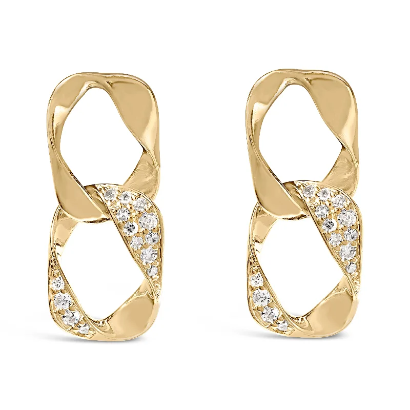 14K Yellow Gold Plated .925 Sterling Silver Open Link 1/5 Cttw Diamond Drop Earrings