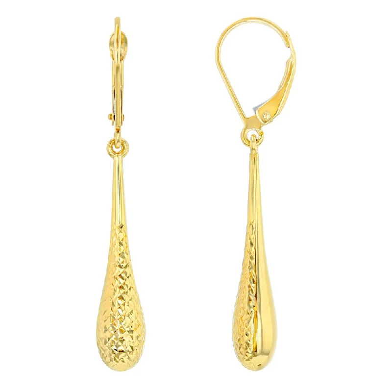 14k Yellow Gold Textured Teardrop Dangle Drop Earrings, 5.5mm