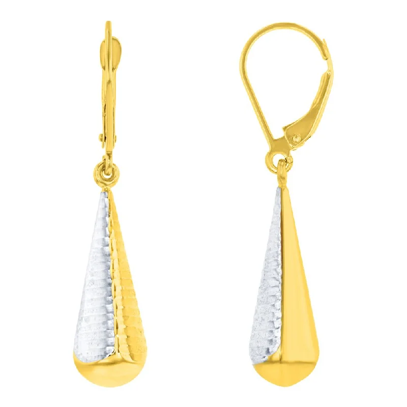 14k Yellow Gold Two-Tone Teardrop Dangle Drop Earrings, 7.5mm