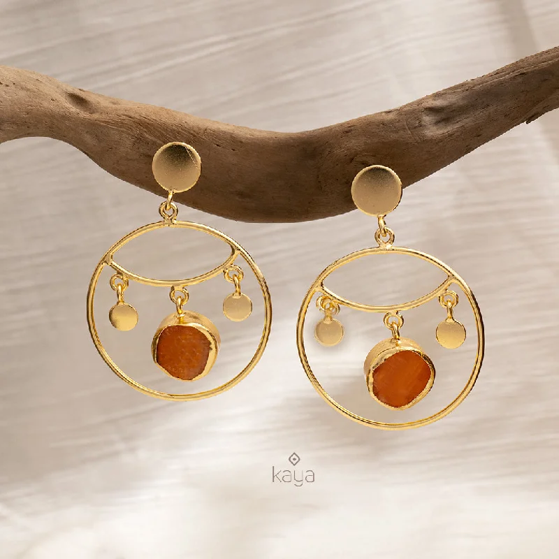 Natural Raw Stone Circular Shaped Drop Earrings - KE100724