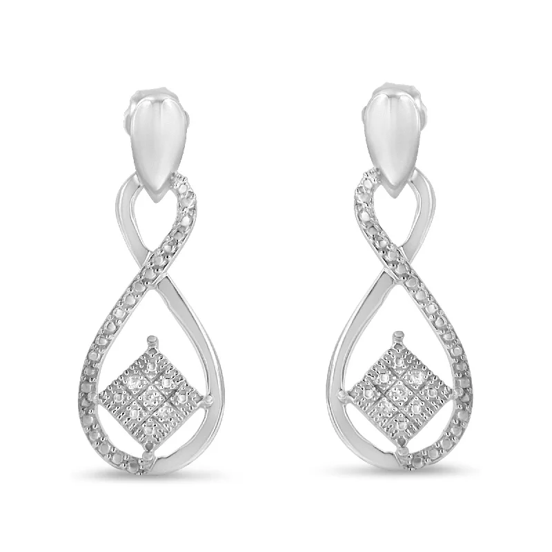 .925 Sterling Silver Round-Cut Diamond Accent Tilted Square and Infinity Drop Earrings