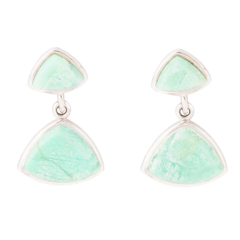 Abstract Green Chrysoprase Sterling Silver Drop Earrings