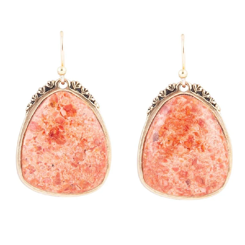 Agave Orange Sponge Coral Golden Drop Earrings