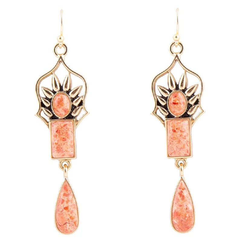 Albie Orange Sponge Coral and Golden Drop Earrings