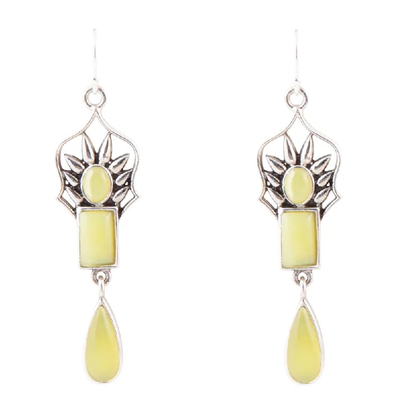 Albie Yellow Jade and Sterling Silver Drop Earrings