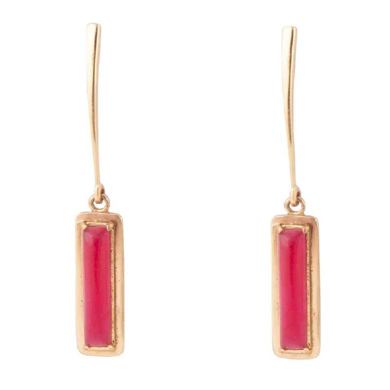 Alpine Red Bordeaux Quartz and Golden Bronze Drop Earrings