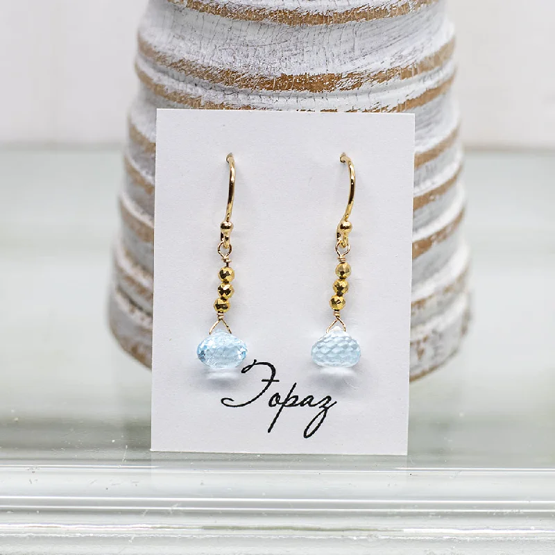 Topaz & Gold Pyrite Raindrop Earrings