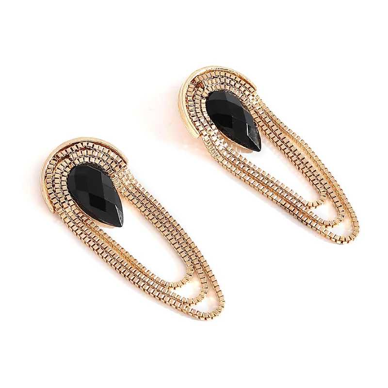 Black Color Black Stone Gold Drop Earrings For Women's